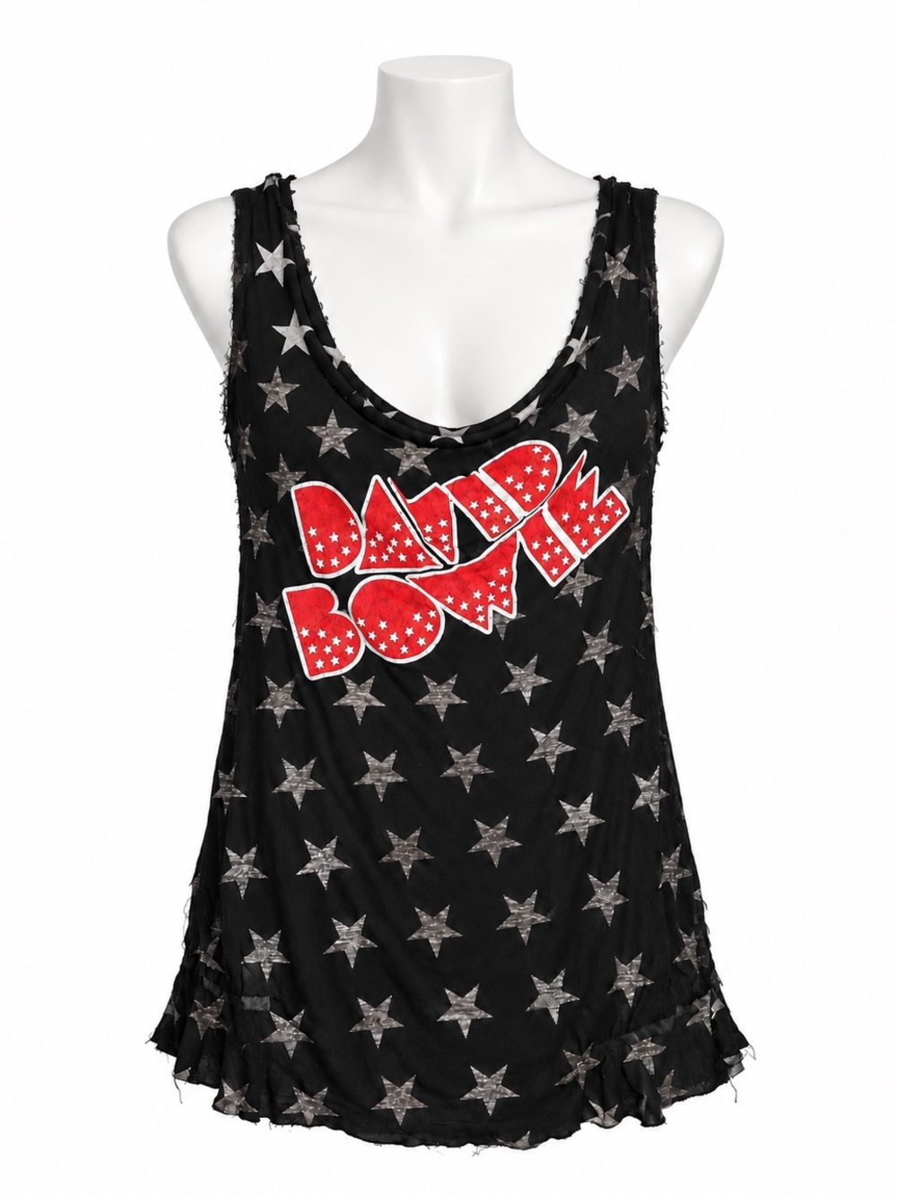 Size S House of the Gods Women’s Handmade David Bowie Black Star Raw Hem Tank To